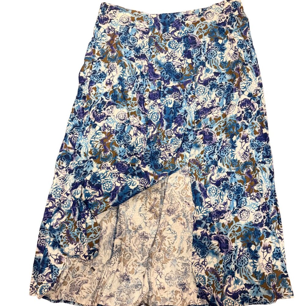 Maggie Lawrence Floral Midi Skirt Cottagecore Blue Olive Botanical L/XL - Picture 3 of 8